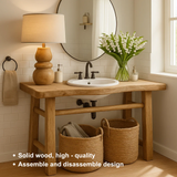 Handcrafted Solid Wood Bathroom Vanity with Minimalist Design and Natural Finish for Modern Spaces