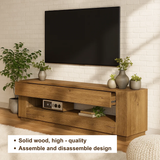 Handcrafted Solid Wood TV Stand – Modern Minimalist Media Console with Hidden Storage Shelf