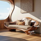 Handcrafted Solid Wood Sofa – Sculptural Organic Wood Couch with Smooth Curves and Linen Cushion