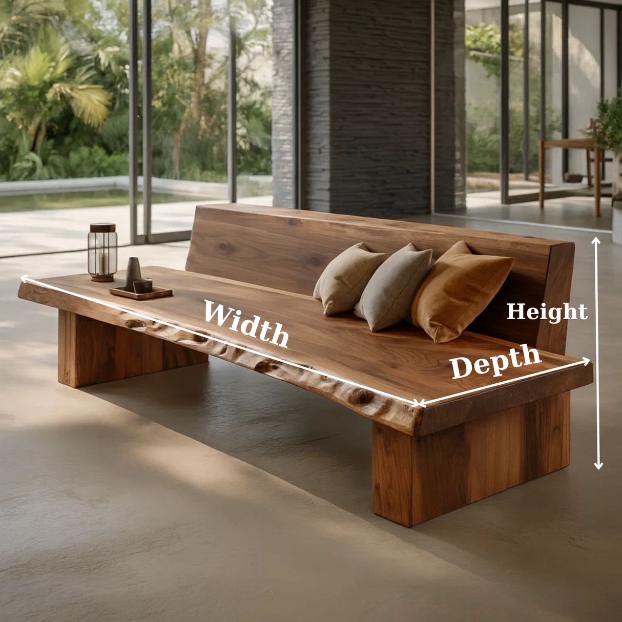 Handcrafted Solid Wood Sofa – Sculptural Organic Form with Smooth Curves and Elegant Cushion Detailing