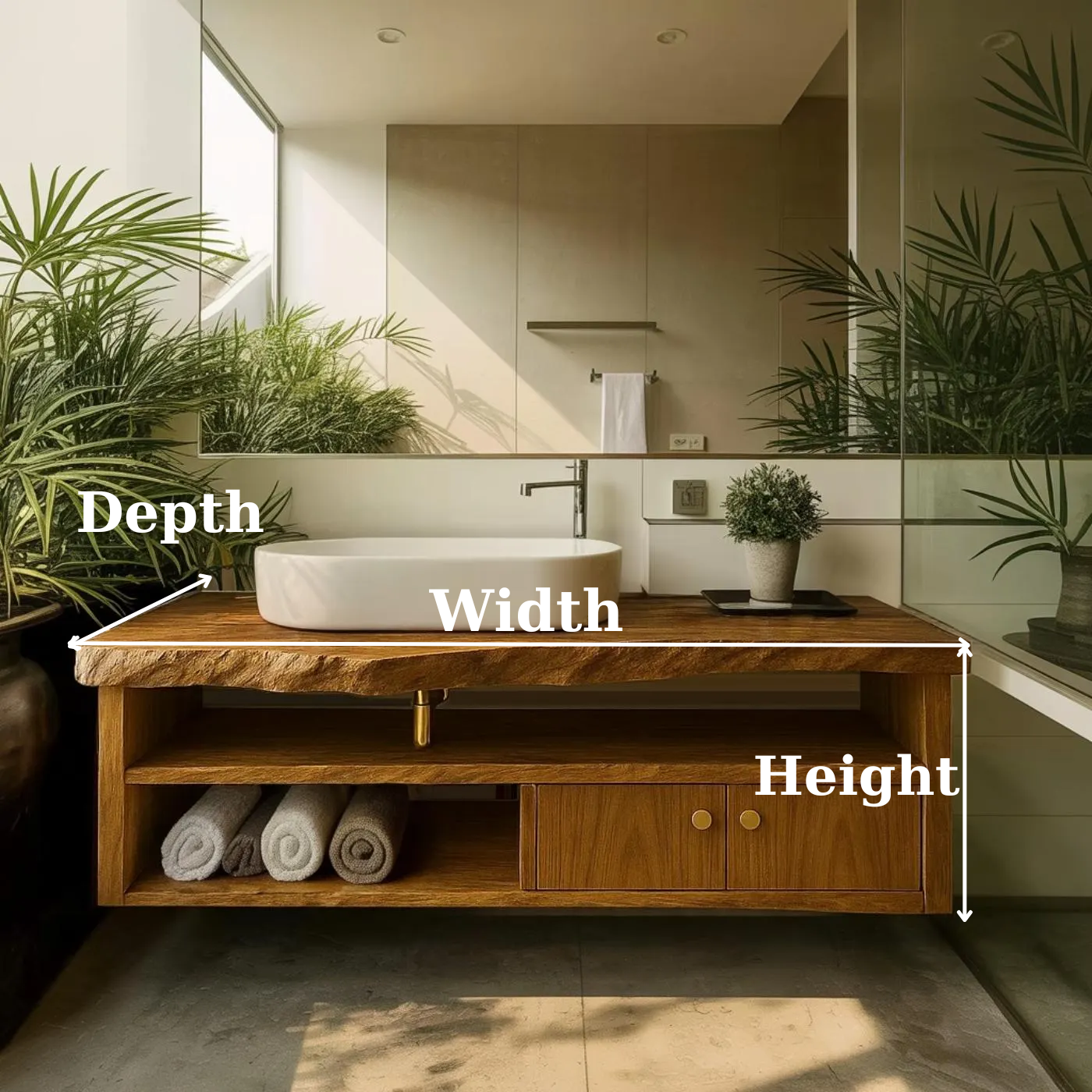 Handcrafted Solid Wood Floating Vanity, Organic Live Edge Bathroom Console with Storage