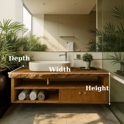 Handcrafted Solid Wood Floating Vanity, Organic Live Edge Bathroom Console with Storage