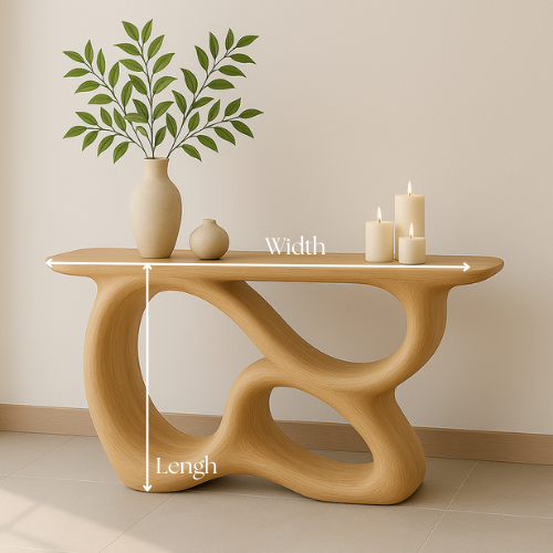 Handcrafted Solid Wood Sculptural Console Table – Light Oak Modern Design