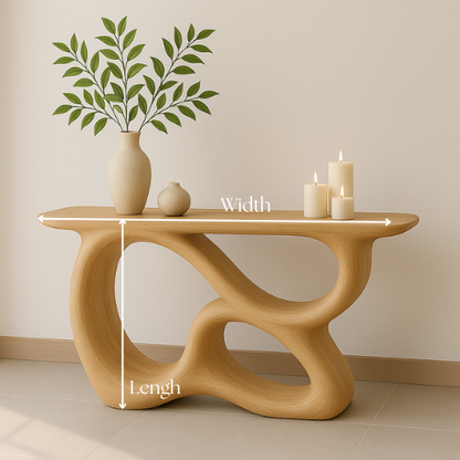 Handcrafted Solid Wood Sculptural Console Table – Light Oak Modern Design