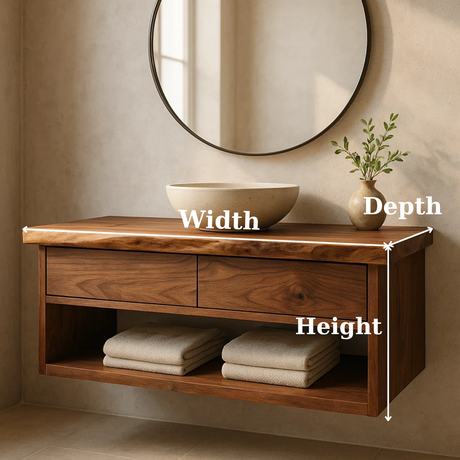 Handcrafted Solid Wood Floating Vanity - Live Edge Walnut with 2 Drawers & Open Shelf