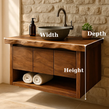 Handcrafted Solid Wood Floating Bathroom Vanity with Live Edge Top - Rustic Modern Washstand