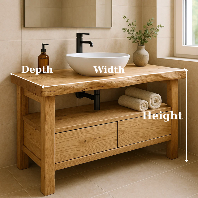 Handcrafted Solid Wood Bathroom Vanity - Live Edge Rustic Stand with Drawers & Shelf