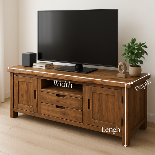 Handcrafted Solid Wood TV Stand with Live Edge Top – Rustic Natural Console Table for Living Room