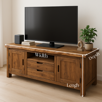 Handcrafted Solid Wood TV Stand with Live Edge Top – Rustic Natural Console Table for Living Room