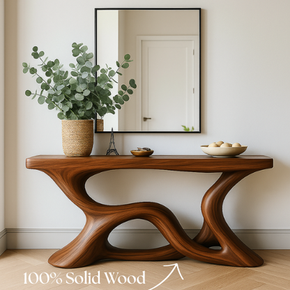 Handcrafted Solid Wood Eclipse Console Table – Modern Organic Form