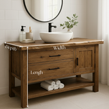 Handcrafted Solid Wood Bathroom Vanity with Live Edge Countertop and Open Shelf