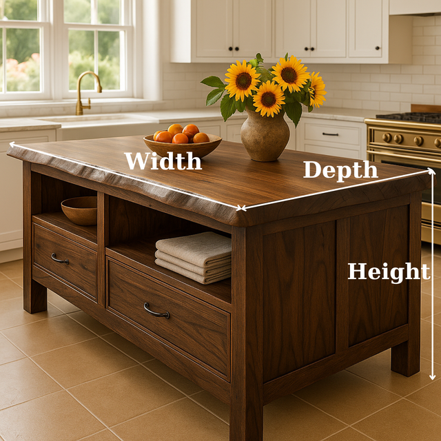 Handcrafted Solid Wood Kitchen Island - Live-Edge & Storage