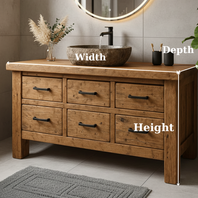 Handcrafted Soild Wood Bathroom Vanity - Farmhouse Storage Cabinet with 6 Drawers