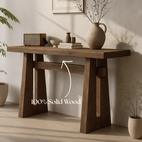 Handcrafted Solid Wood Sculptural Table, Console Table