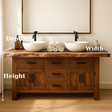 Handcrafted Solid Wood Bathroom Vanity - Live Edge Rustic Cabinet with Doors & Sink