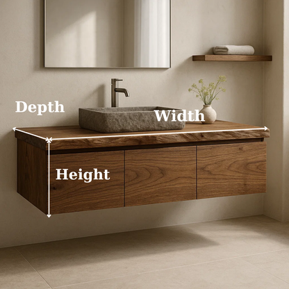 Handcrafted Solid Wood Floating Vanity - 3-Drawer Live Edge Walnut for Vessel Sink