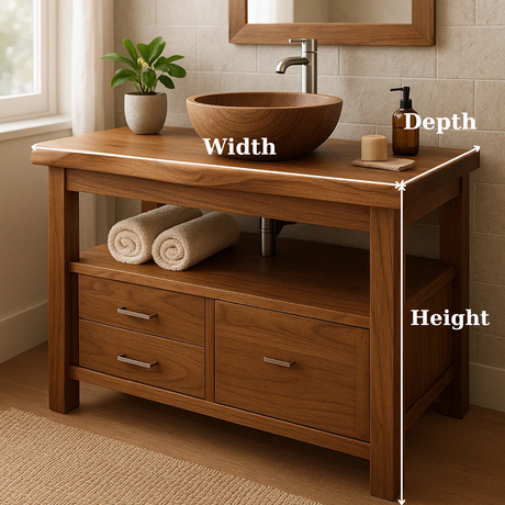 Handcrafted Solid Wood Bathroom Vanity with Live Edge Oak Top and Metal Handles