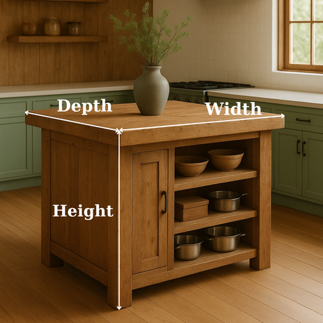 Handcrafted Solid Wood Kitchen Island - Square Shape, Cabinet & Shelves