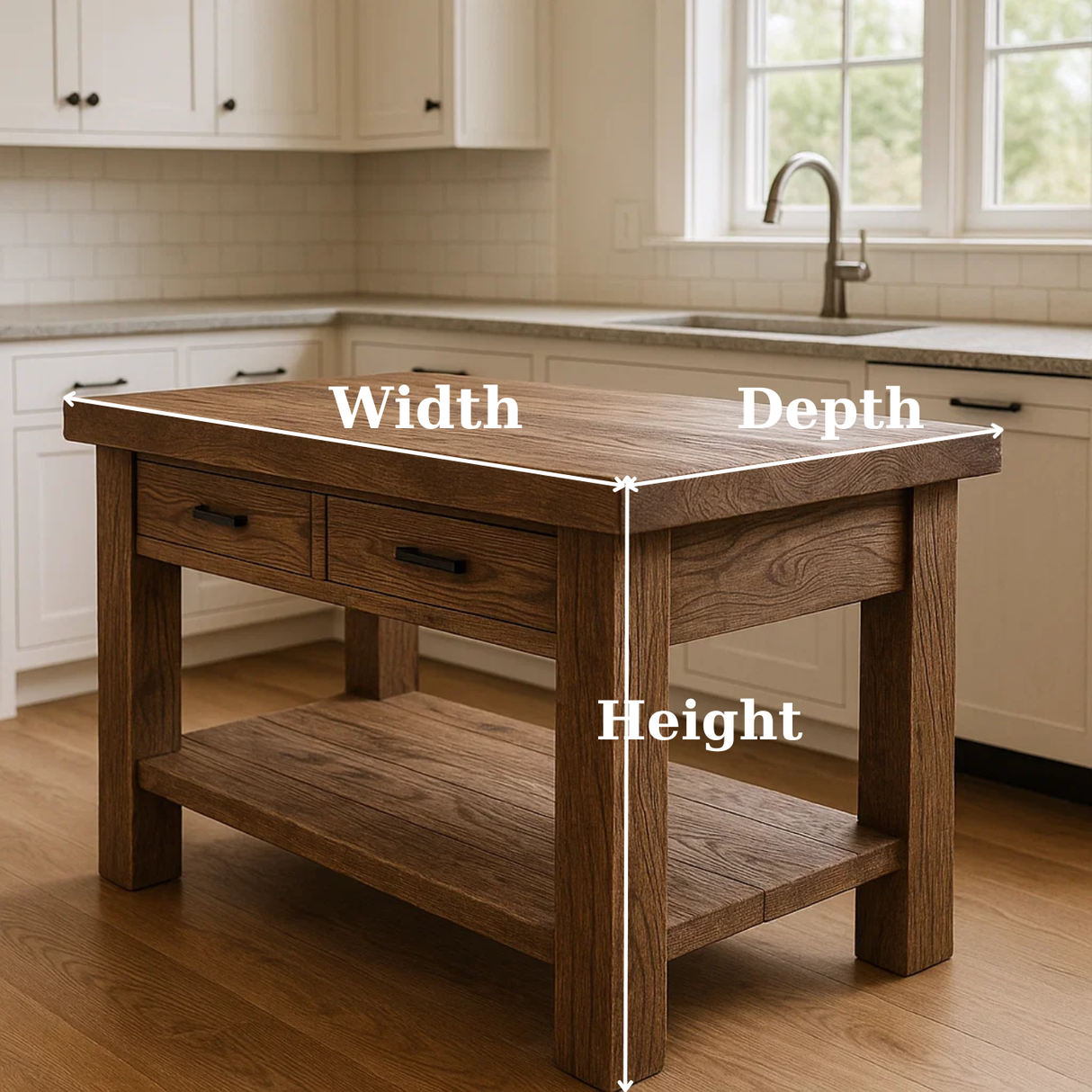 Handcrafted Solid Wood Kitchen Island - Rustic Live-Edge Counter & Storage