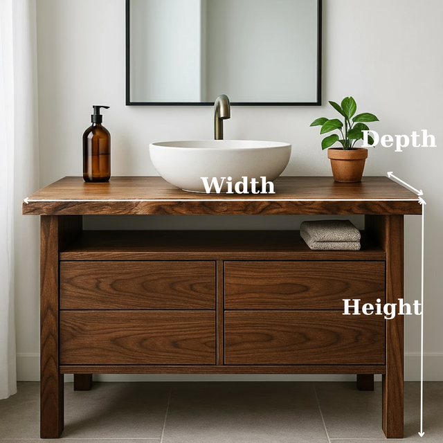 Handcrafted Solid Wood Bathroom Vanity with Live Edge Top and Minimalist Design