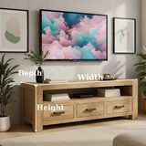 Handcrafted Solid Wood TV Stand - Chunky Rustic Media Console with 3 Drawers & Shelf