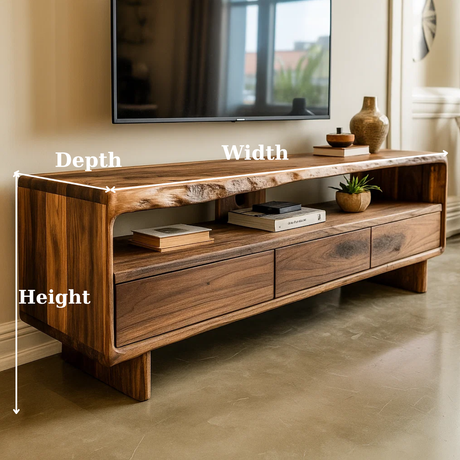 Handcrafted Solid Wood TV Stand with Sculpted Live Edge Walnut Top and Curved Design