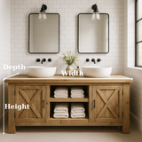 Handcrafted Solid Wood Bathroom Vanity - Farmhouse Double Sink Cabinet - Rustic Oak Storage Furniture