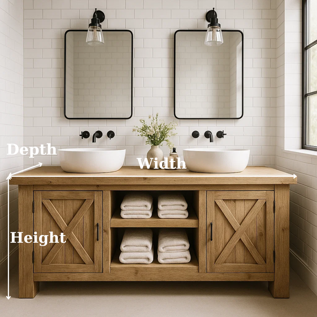 Handcrafted Solid Wood Bathroom Vanity - Farmhouse Double Sink Cabinet - Rustic Oak Storage Furniture