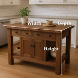Handcrafted Solid Wood Kitchen Island - 4 Drawers & Cabinet Storage
