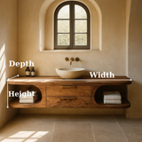 Handcrafted Solid Wood Floating Vanity - Organic Console with Curved Edges and Storage Nooks