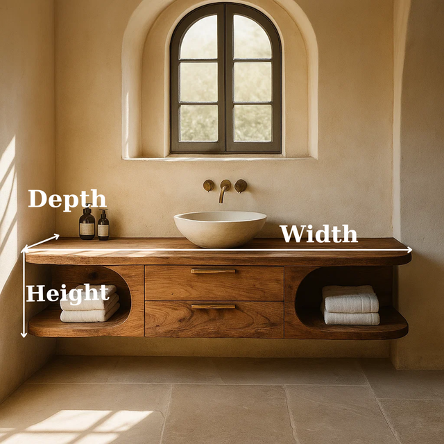 Handcrafted Solid Wood Floating Vanity - Organic Console with Curved Edges and Storage Nooks