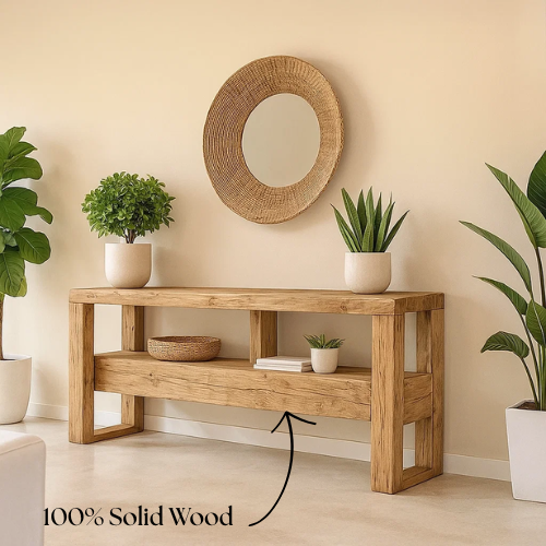 Handcrafted Solid Wood Console Table – Contemporary Organic Minimalism