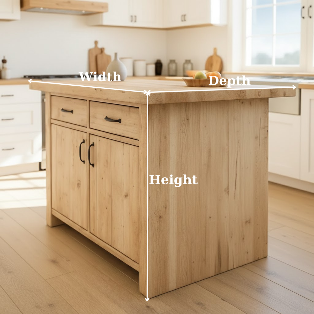 Handcrafted Solid Wood Kitchen Island with Dual Drawers and Spacious Cabinet Storage