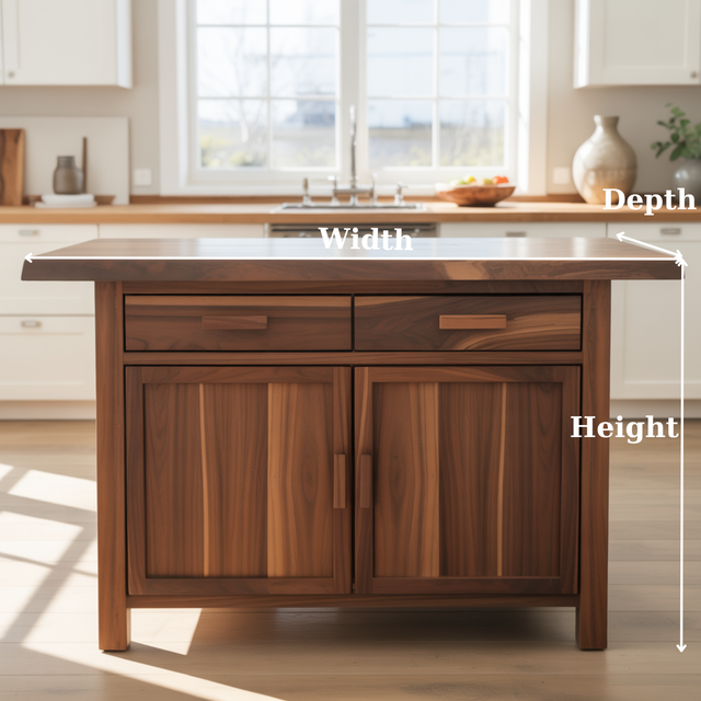 Handcrafted Solid Wood Kitchen Island with Dual Drawers and Spacious Cabinet Storage