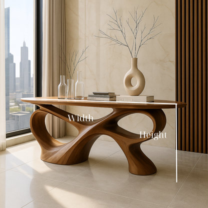 Handcrafted Solid Wood Sculptural Console Table – Contemporary Organic Style