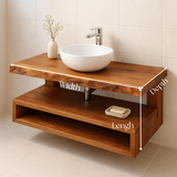 Handcrafted Floating Solid Wood Bathroom Vanity – Rustic Live Edge Countertop with Open Shelf – Modern Minimalist Design