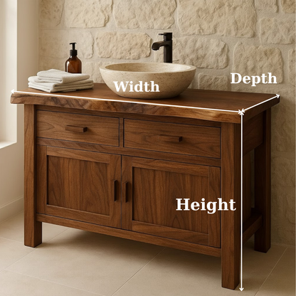Handcrafted Solid Wood Bathroom Vanity - Live Edge Top Cabinet with Drawers & Doors