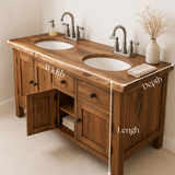Handcrafted Solid Wood Double Sink Bathroom Vanity – Rustic Live Edge Countertop with Cabinets & Drawers – Farmhouse Natural Finish