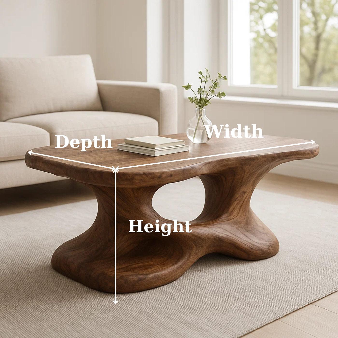 Handcrafted Solid Wood Coffee Table – Sculptural Organic Design for Living Room