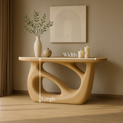 Handcrafted Solid Wood Sculptural Console Table – Light Oak Organic Form