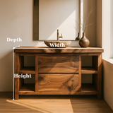 Handcrafted Solid Wood Bathroom Vanity with Live Edge Top and Curved Drawer Design