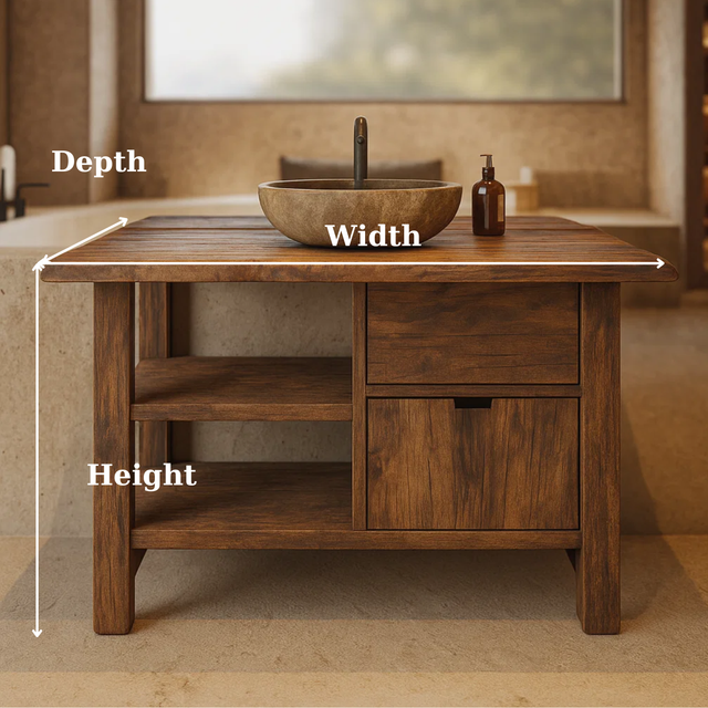 Handcrafted Solid Wood Bathroom Vanity with Open Shelves and Soft-Close Storage