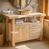 Handcrafted Solid Wood Bathroom Vanity with Live Edge Oak Top and Storage Drawers