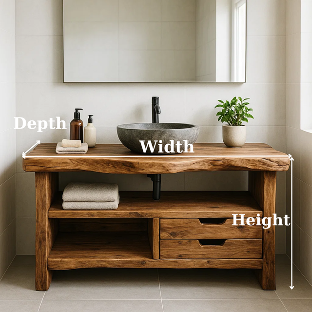Handcrafted Solid Wood Bathroom Vanity, Rustic Live Edge Console with Storage