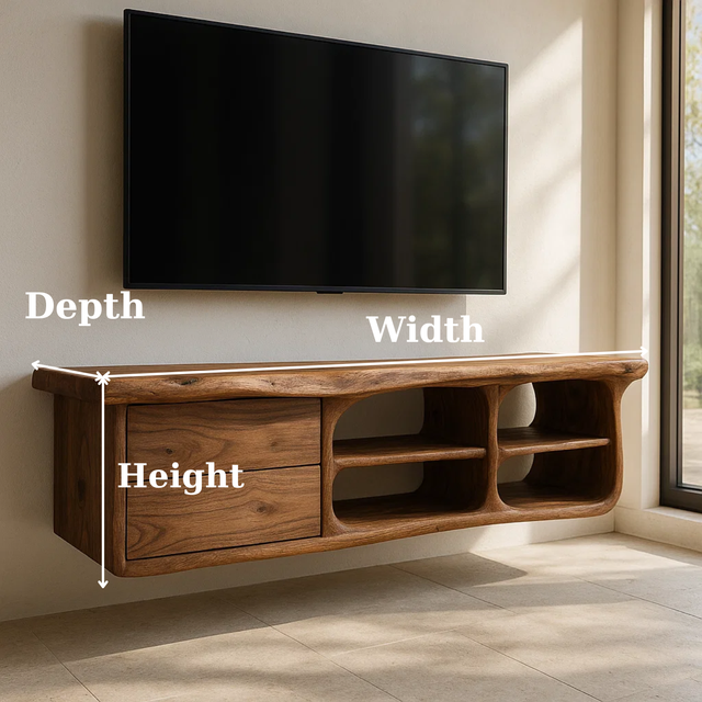 Handcrafted Solid Wood Floating TV Stand with Live Edge - Rustic Modern Media Console