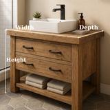 Handcrafted Solid Wood Bathroom Vanity with Rustic Oak Finish