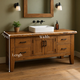 Handcrafted Rustic Solid Wood Bathroom Vanity – Live Edge Top with Four Drawers and Center Cabinet