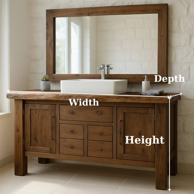 Handcrafted Solid Wood Bathroom Vanity - Live Edge Top, Cabinets, Drawers & Vessel Sink Base