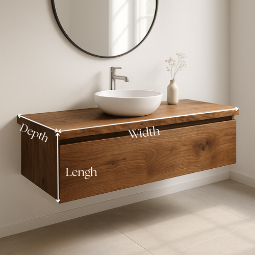 Handcrafted Floating Solid Wood Bathroom Vanity – Modern Live Edge Countertop with Single Drawer – Minimalist Natural Finish