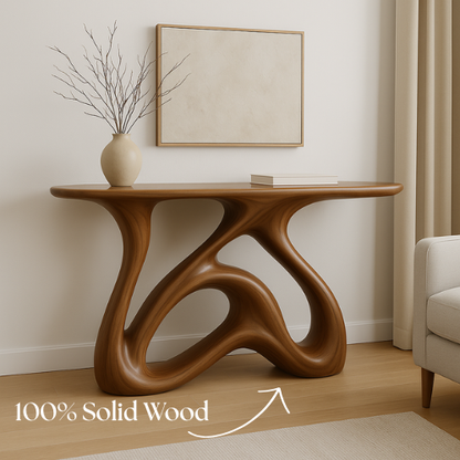 Handcrafted Solid Wood Flowform Console Table – Modern Organic Sculpture